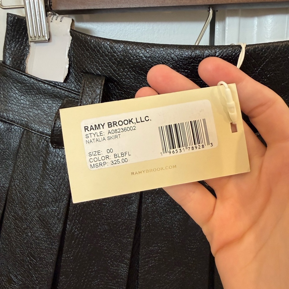 Ramy Brook Black Pleated Faux Leather Mini Skirt with Belted Waist - Picture 3 of 5